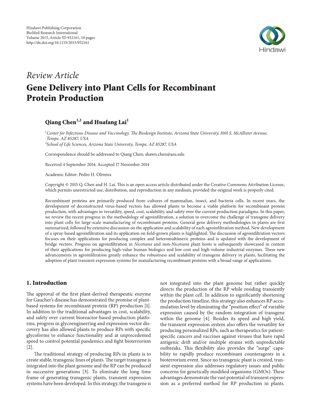 Gene Delivery Into Plant Cells for Recombinant Protein Production