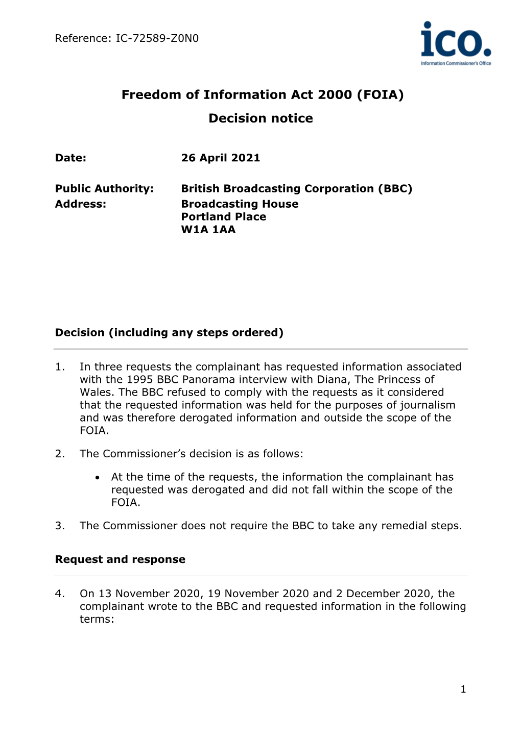 Freedom of Information Act 2000 (FOIA) Decision Notice