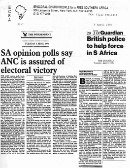 SA Opinion Polls Say ANC Is Assured of Electoral Victory