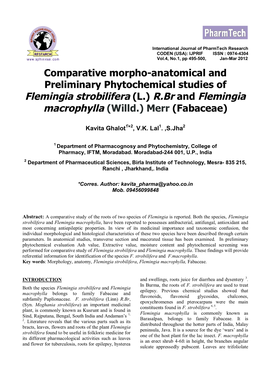 Comparative Morpho-Anatomical and Preliminary Phytochemical Studies of Flemingia Strobilifera (L.) R.Br and Flemingia Macrophylla (Willd.) Merr (Fabaceae)