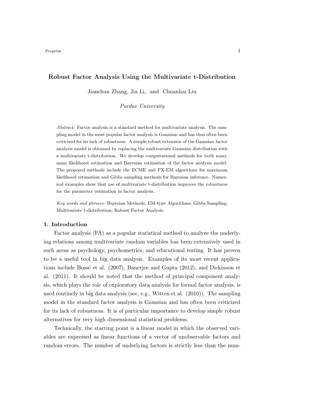 Robust Factor Analysis Using the Multivariate T-Distribution