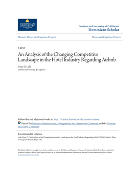 An Analysis of the Changing Competitive Landscape in the Hotel Industry Regarding Airbnb Dean D
