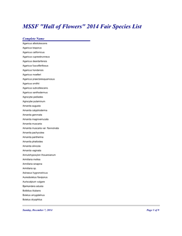 MSSF "Hall of Flowers" 2014 Fair Species List