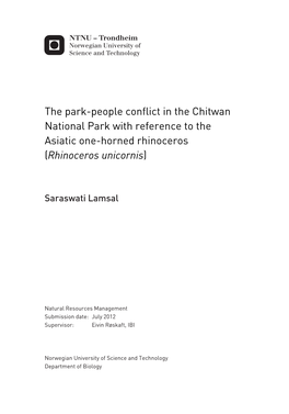 The Park-People Conflict in the Chitwan National Park with Reference to the Asiatic One-Horned Rhinoceros (Rhinoceros Unicornis)