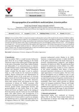 Micropropagation of an Antidiabetic Medicinal Plant, Artemisia Pallens