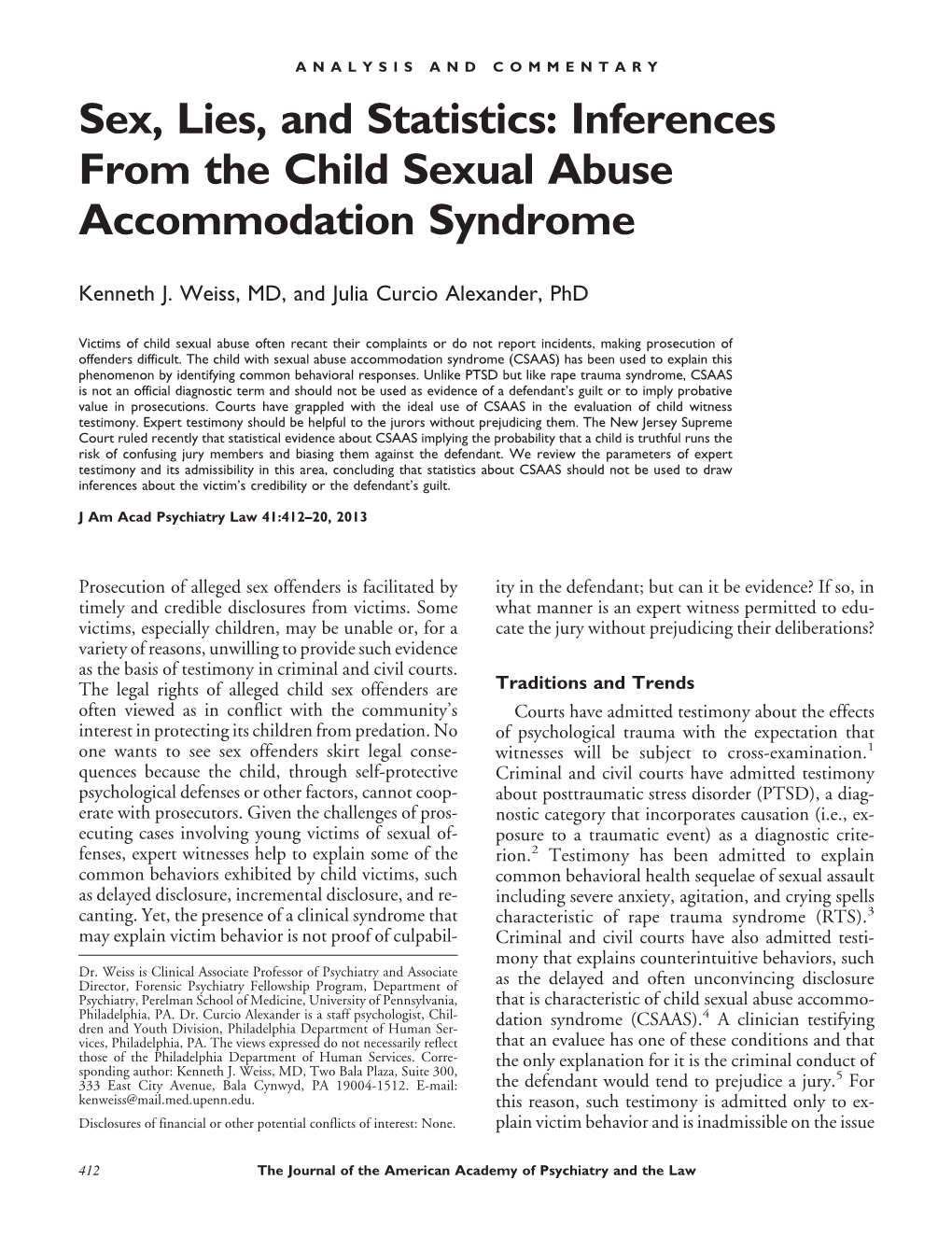 Inferences from the Child Sexual Abuse Accommodation Syndrome