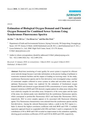 Estimation of Biological Oxygen Demand and Chemical Oxygen Demand for Combined Sewer Systems Using Synchronous Fluorescence Spectra