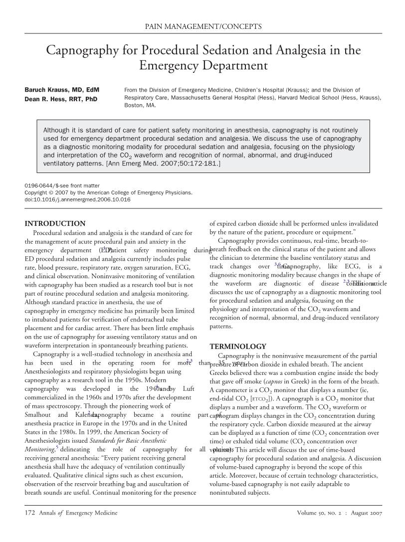 Capnography for Procedural Sedation and Analgesia in the Emergency Department