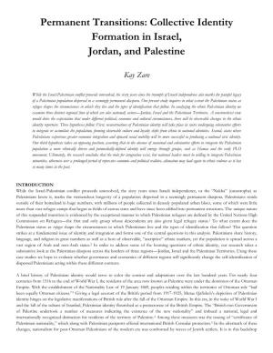 Permanent Transitions: Collective Identity Formation in Israel, Jordan, and Palestine