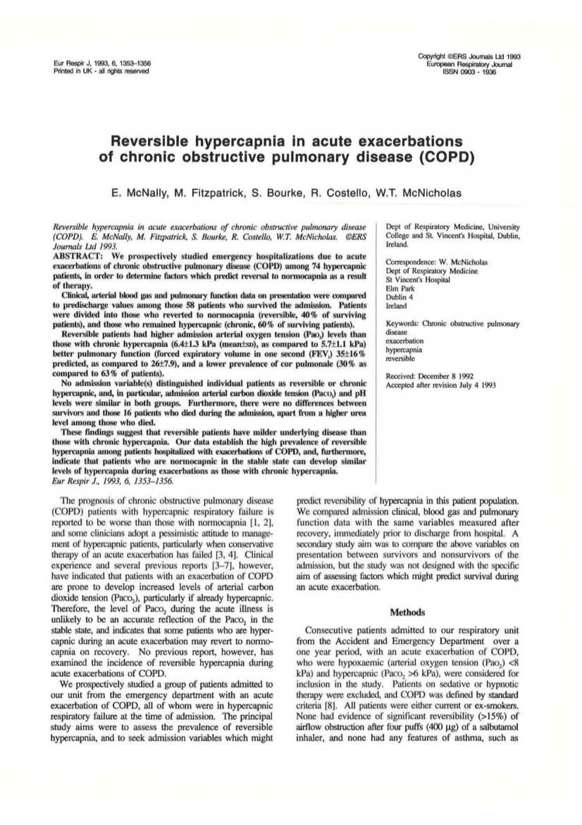 Reversible Hypercapnia in Acute Exacerbations of Chronic Obstructive Pulmonary Disease (COPD)
