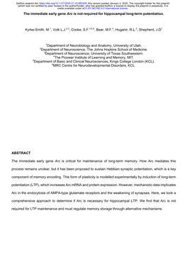 The Immediate Early Gene Arc Is Not Required for Hippocampal Long-Term Potentiation