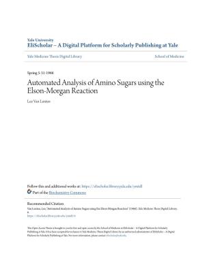 Automated Analysis of Amino Sugars Using the Elson-Morgan Reaction Lee Van Lenten