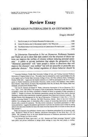 Review Essay LIBERTARIAN PATERNALISM IS an OXYMORON