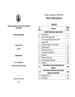 Animal Husbandry Department Policy Note 2015-16