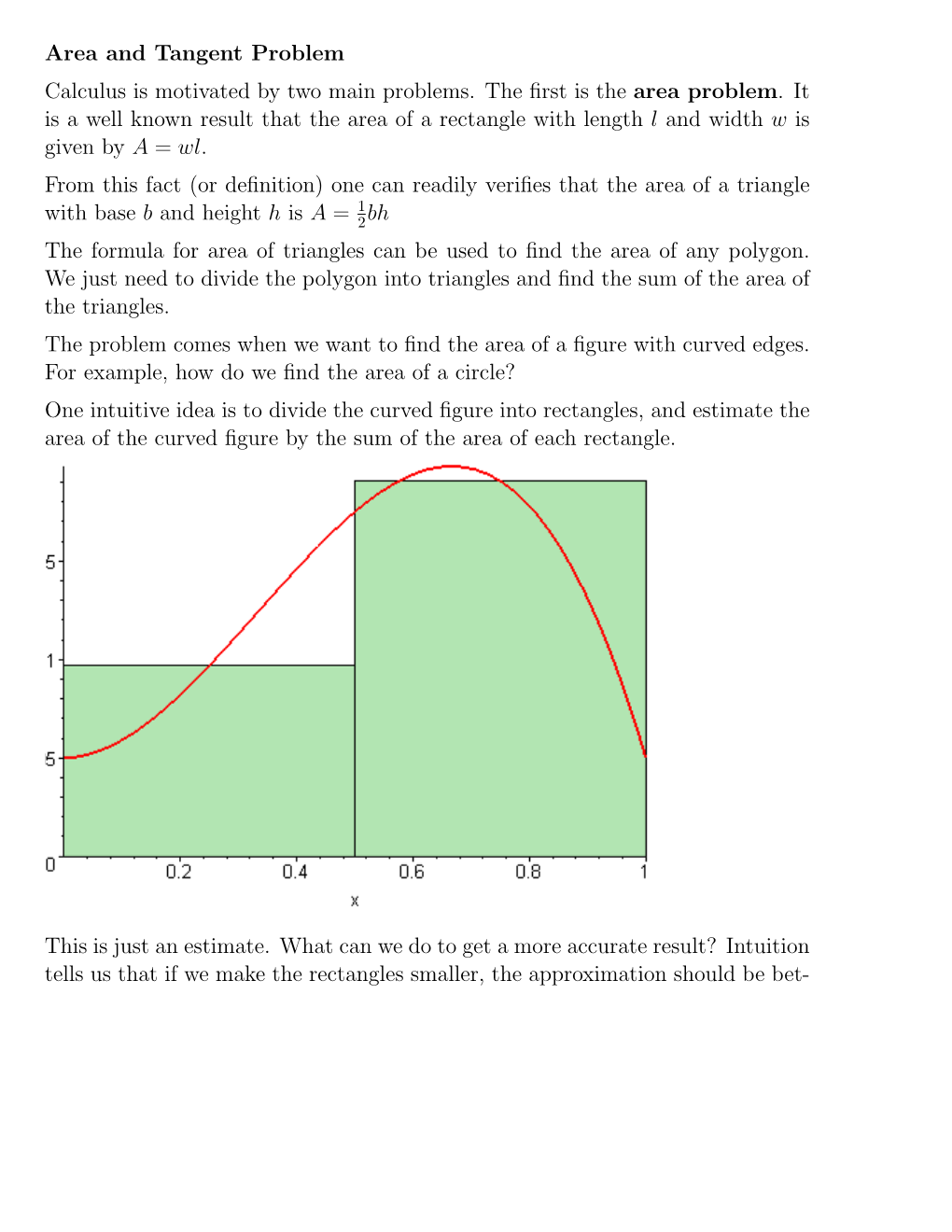 Area and Tangent Problem Calculus Is Motivated by Two Main Problems