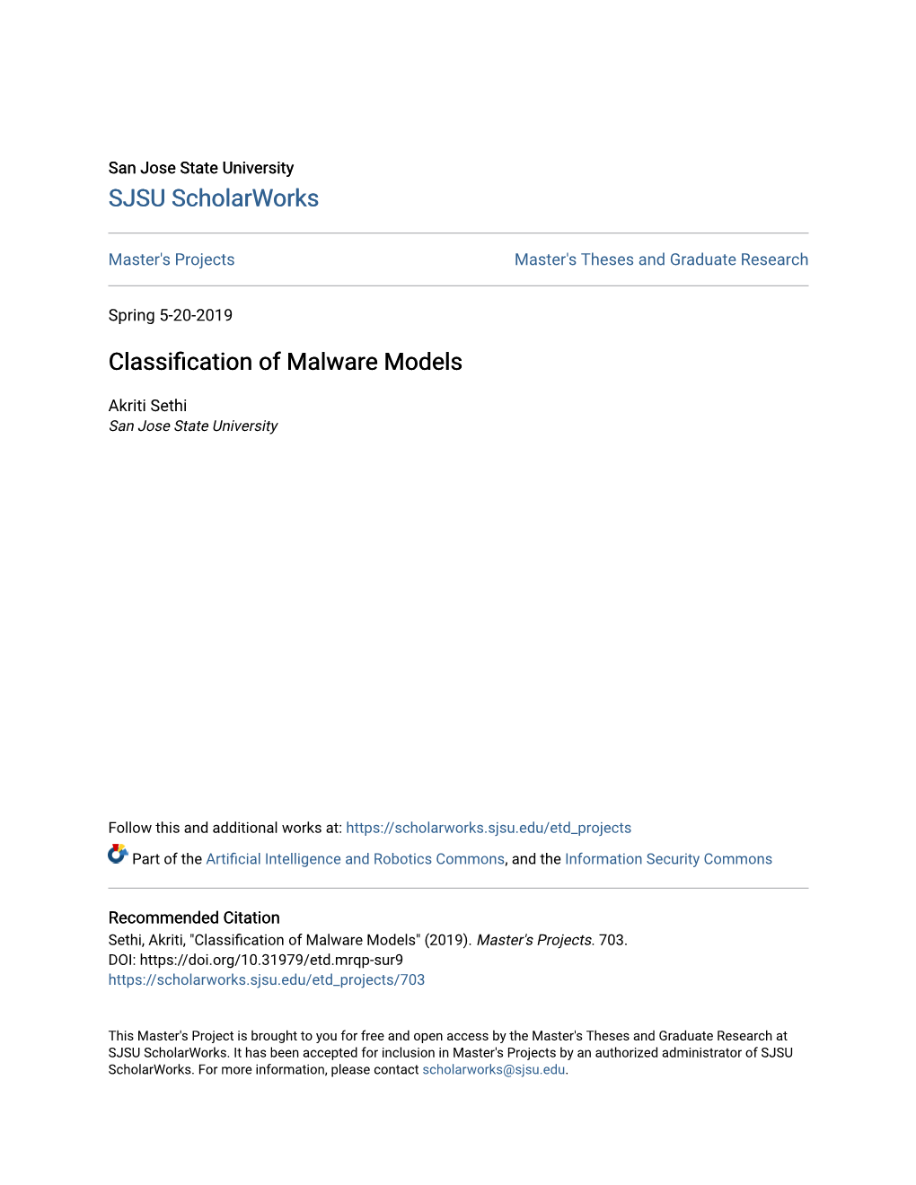 Classification of Malware Models