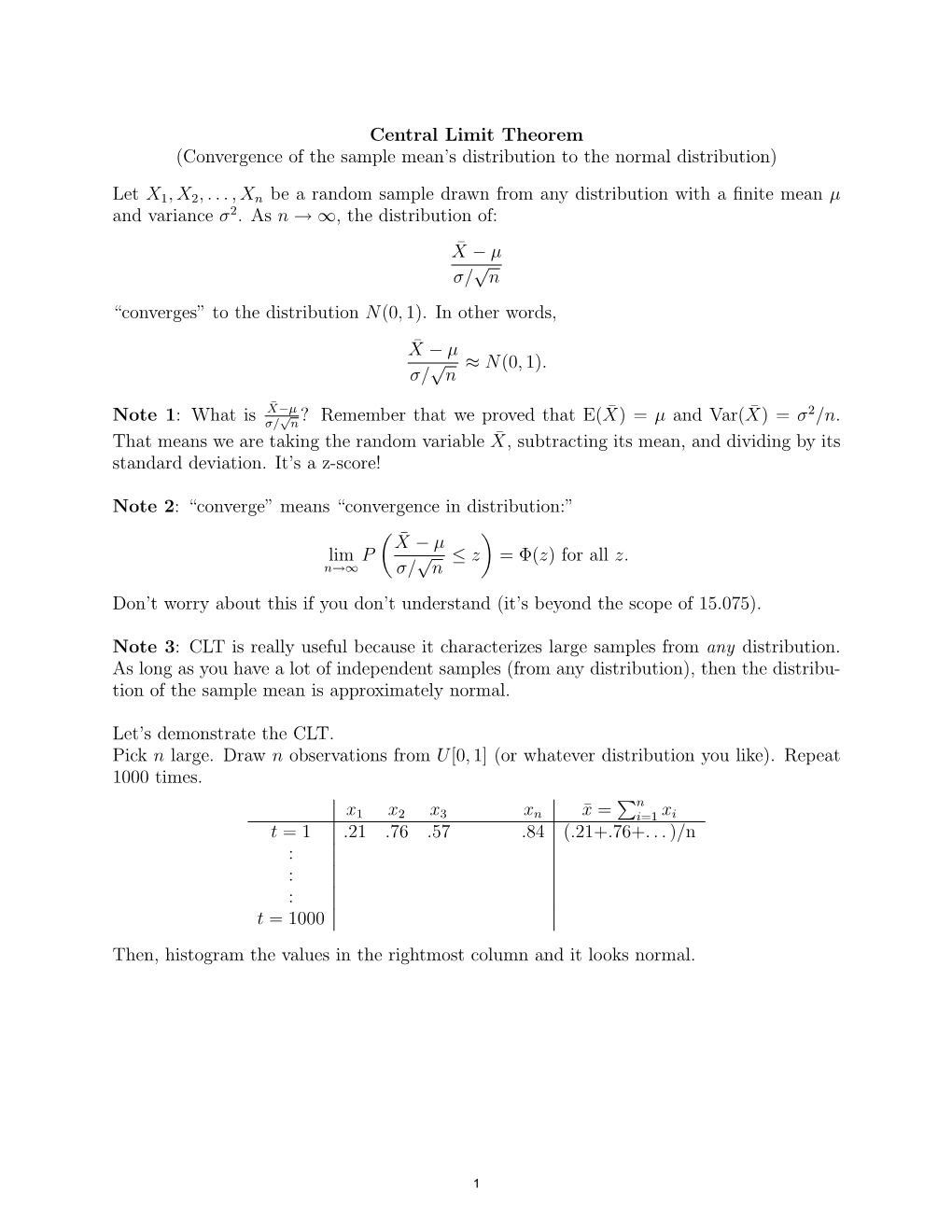 15.075 Notes, Sampling Distributions of Statistics