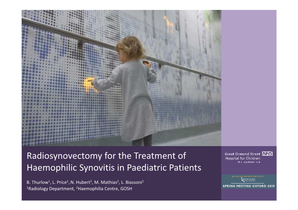 Radiosynovectomy for the Treatment of Haemophilic Synovitis in Paediatric Patients