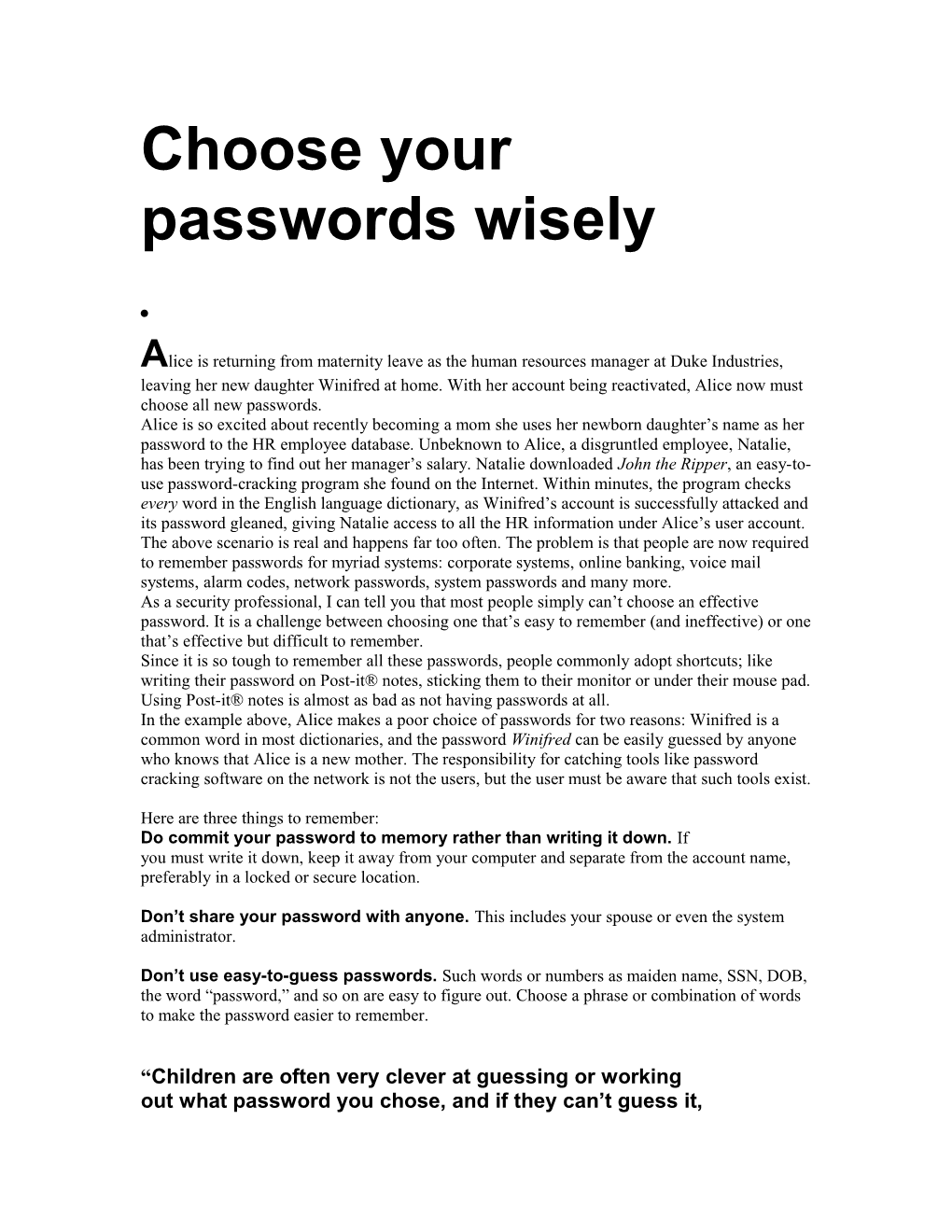 Passwords Wisely