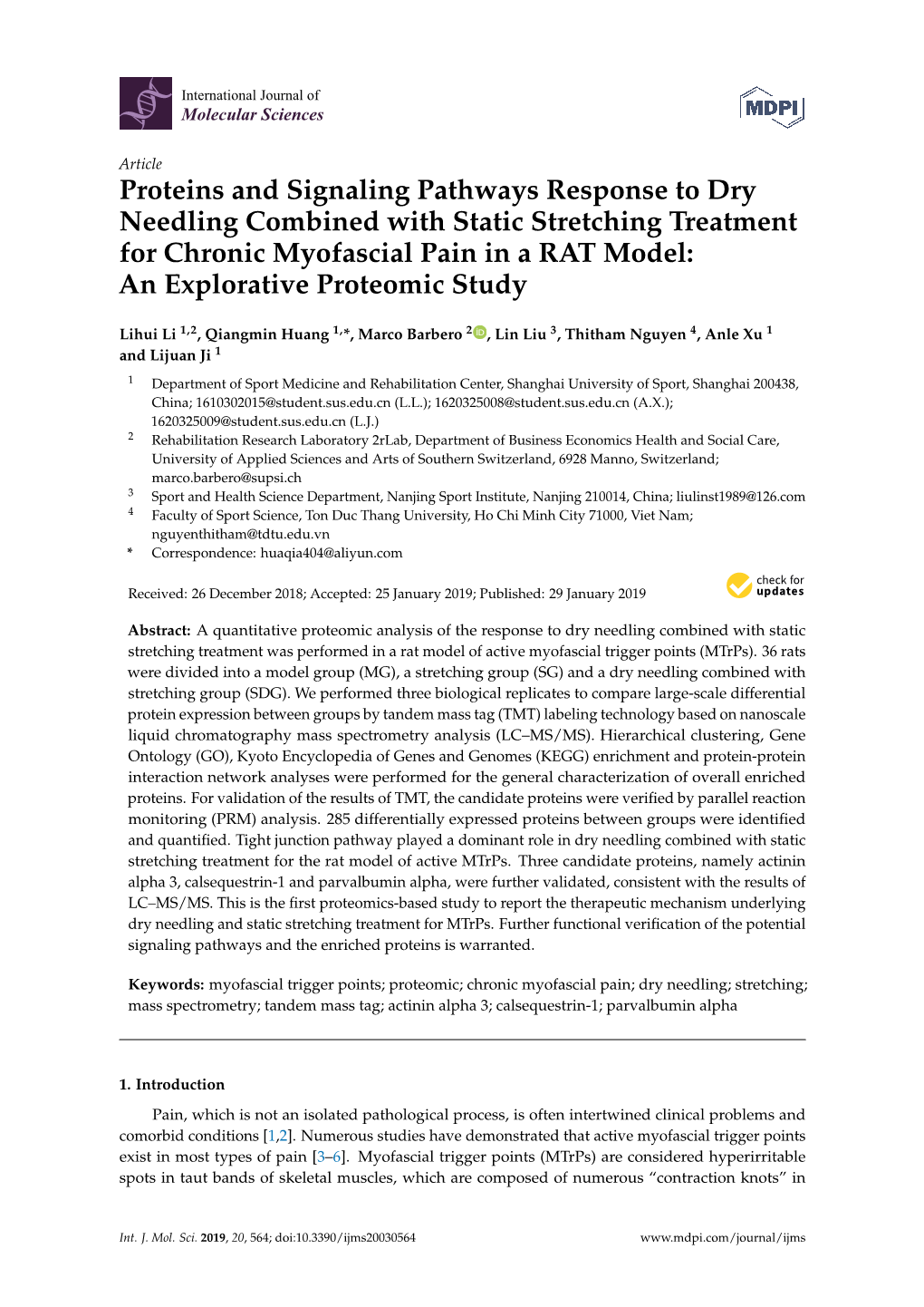 Proteins and Signaling Pathways Response to Dry Needling