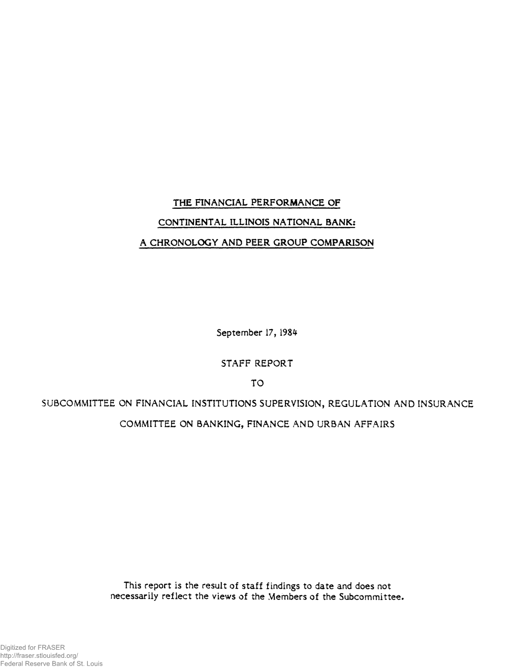 The Financial Performance of Continental Illinois National Bank