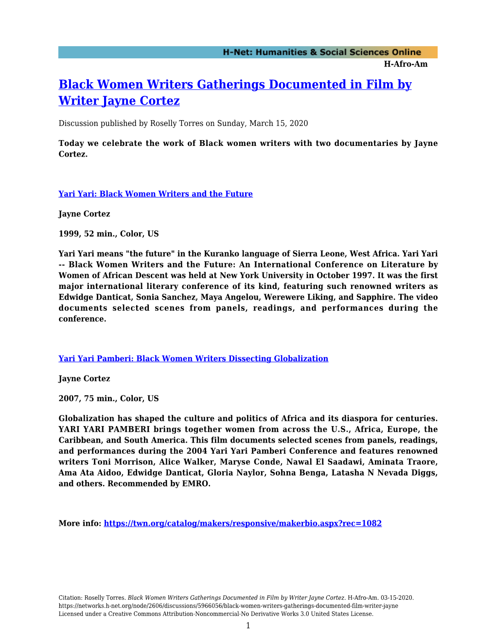 Black Women Writers Gatherings Documented in Film by Writer Jayne Cortez
