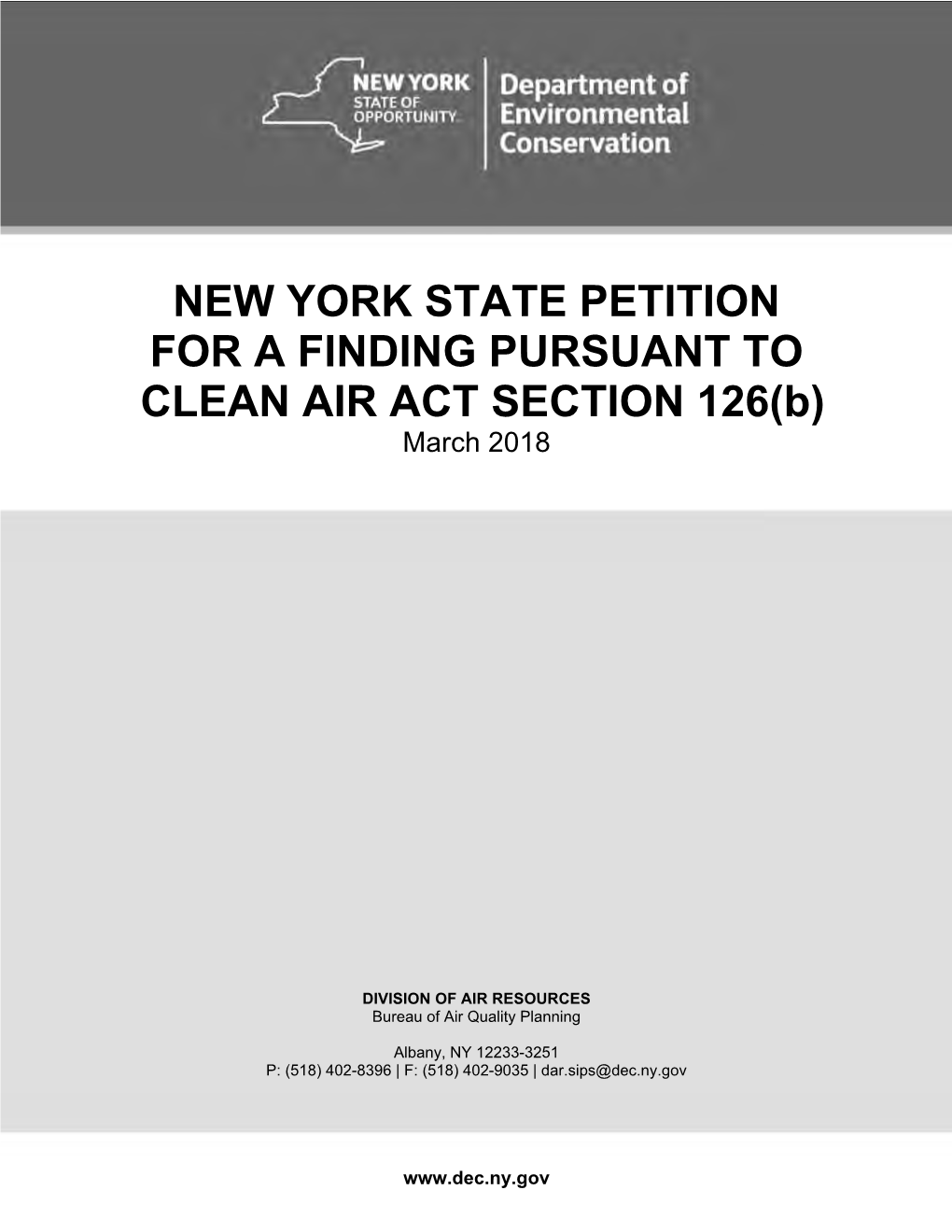 NYS Petition for a Finding Pursuant to Clean Air Act Section 126(B)