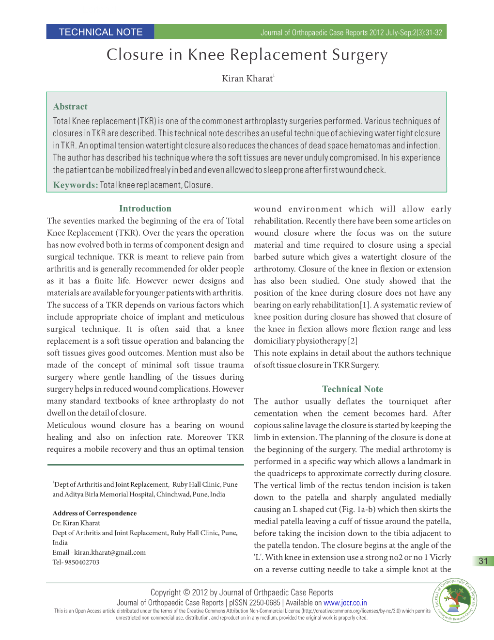 Closure in Knee Replacement Surgery