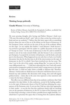Reviews Thinking Europe Politically Claudia Wiesner, University Of