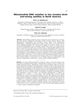 Mitochondrial DNA Variation in Two Invasive Birch Leaf-Mining Sawflies in North America