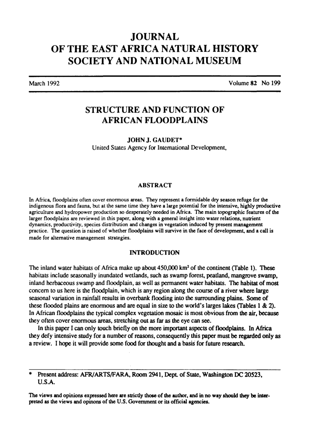 Structure and Function of African Floodplains