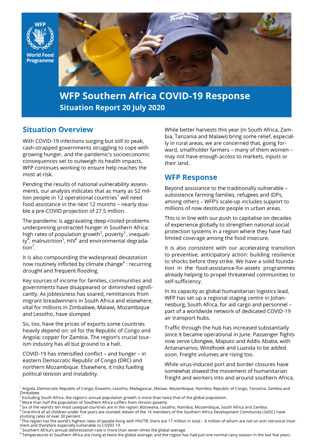 WFP Southern Africa COVID-19 Response Situation Report 20 July 2020