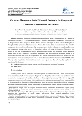 Corporate Management in the Eighteenth Century in the Company of Commerce of Pernambuco and Paraiba and Effectiveness of Current Management Models