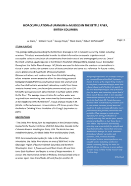 Bioaccumulation of Uranium in the Mussels in the Kettle River, British