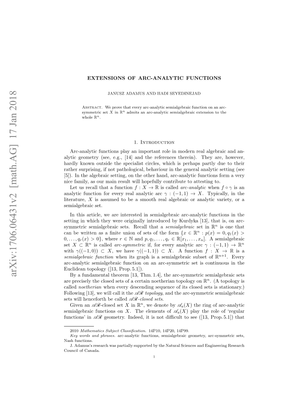 Extensions of Arc-Analytic Functions