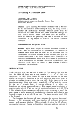 The Silting of Moroccan Dams ABDELHADI LAHLOU Abstract After Analysing the Various Methods Used in Morocco for the Determination