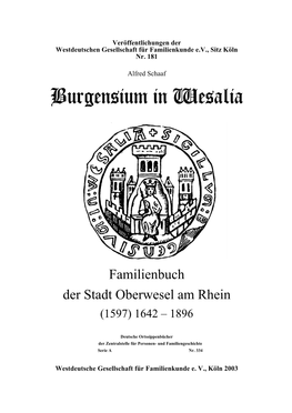 Familienbuch Der Stadt Oberwesel Am Rhein (1597) 1642 – 1896