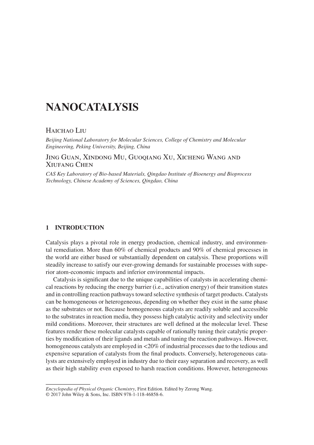 "Nanocatalysis" In: Encyclopedia of Physical Organic Chemistry Online