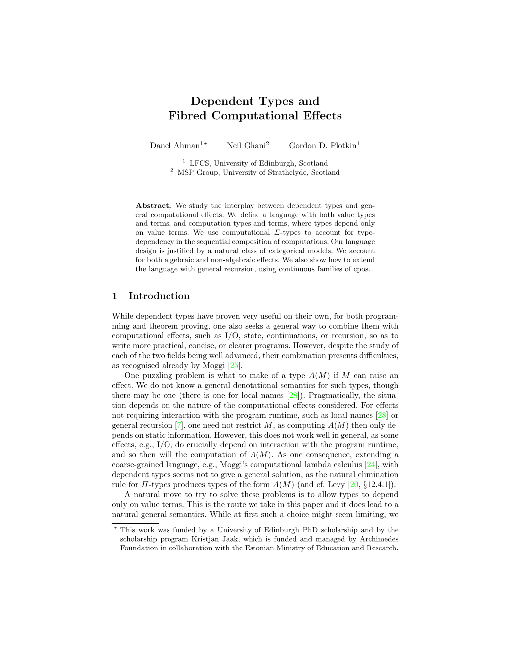 Dependent Types and Fibred Computational Effects