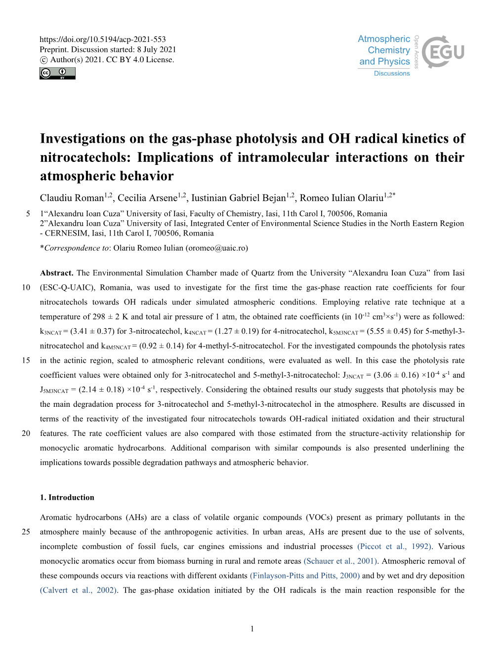 Investigations on the Gas-Phase Photolysis and OH Radical Kinetics