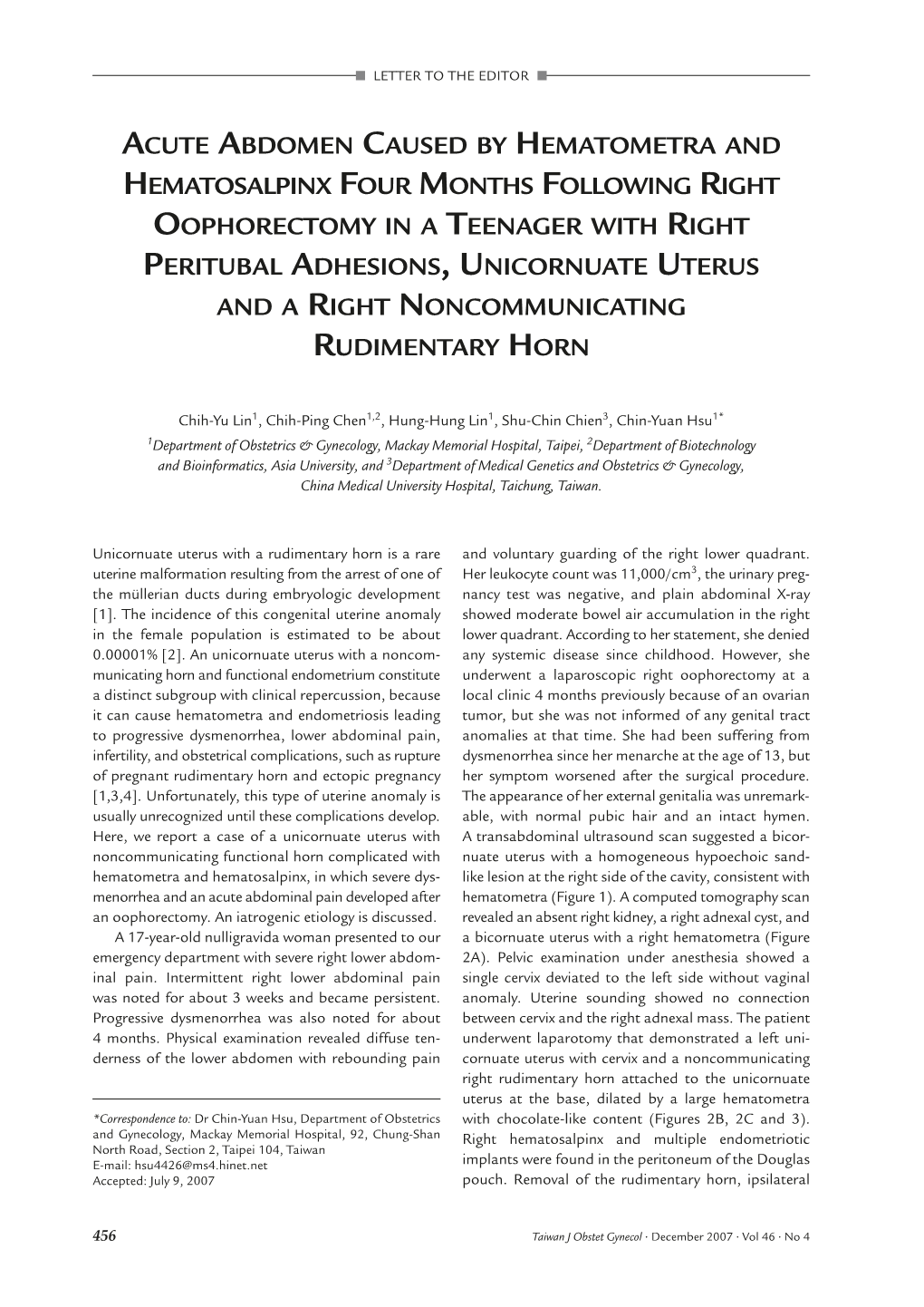 Acute Abdomen Caused by Hematometra And