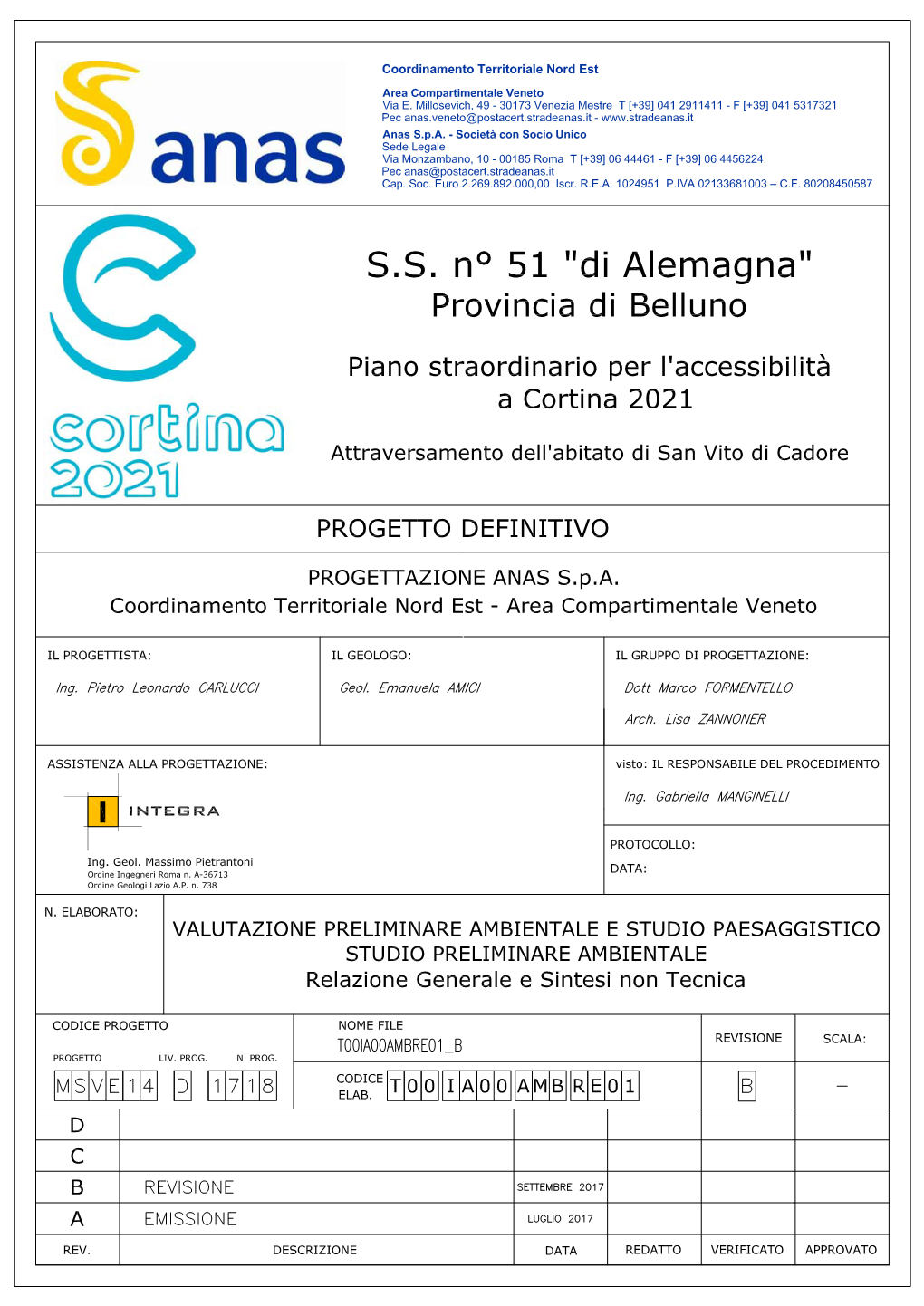 Variante All'abitato Di San Vito Di Cadore PROGETTO DEFINITIVO