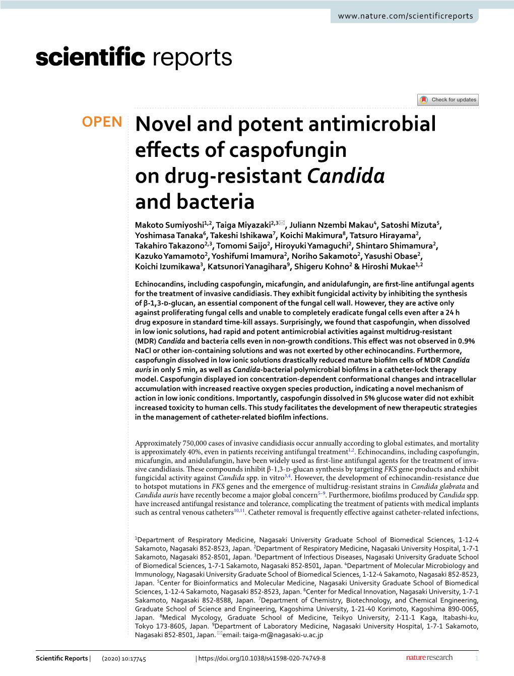 Novel and Potent Antimicrobial Effects of Caspofungin on Drug-Resistant Candida and Bacteria