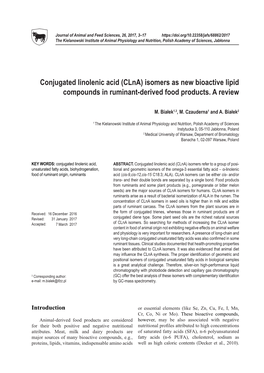 Conjugated Linolenic Acid (Clna) Isomers As New Bioactive Lipid Compounds in Ruminant-Derived Food Products