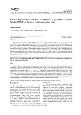 Lagocephalus Sceleratus Gmelin, 1789) from Turkey’S Mediterranean Sea Coast