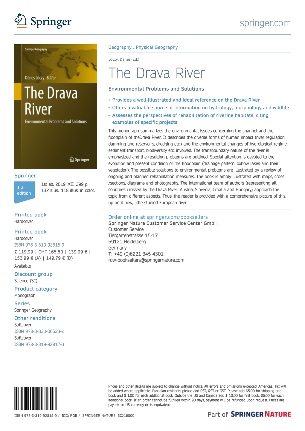 The Drava River Environmental Problems and Solutions