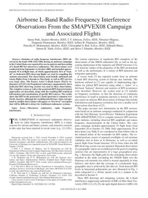 Airborne L-Band Radio Frequency Interference Observations from the SMAPVEX08 Campaign and Associated Flights James Park, Student Member, IEEE, J