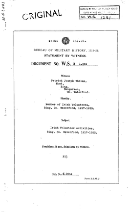 W.S. 1,231 Roinn Cosanta. Bureau of Military History