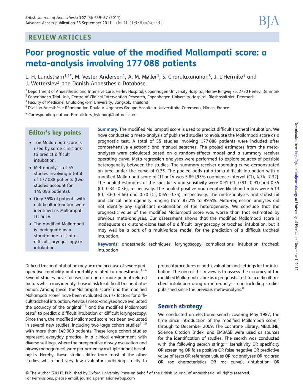 Poor Prognostic Value of the Modified Mallampati Score