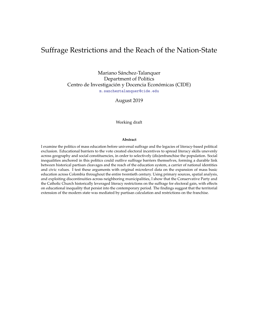 Suffrage Restrictions and the Reach of the Nation-State
